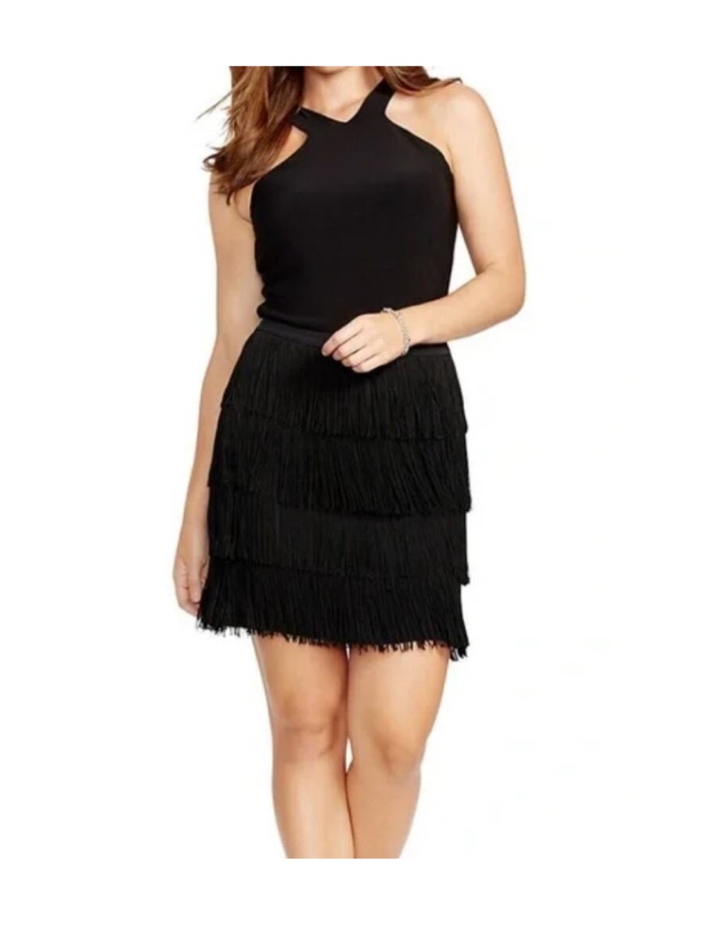 LAUREN RALPH LAUREN Women’s Black Fringe Tiered Skirt - Party Skirt - Petite